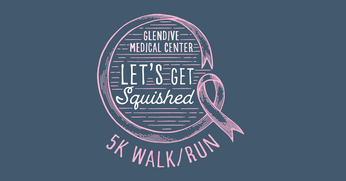 logo for let's get squished breast cancer 5k run walk